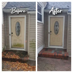 before after front porch pressure washed