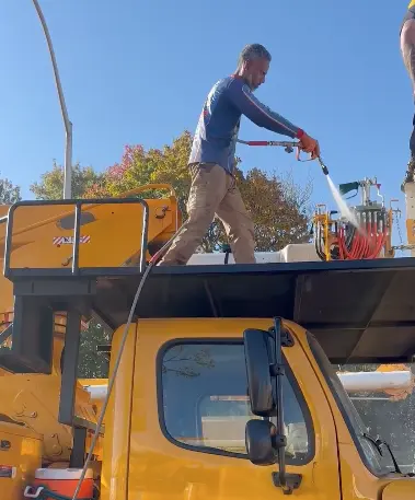 industrial vehicle pressure washing